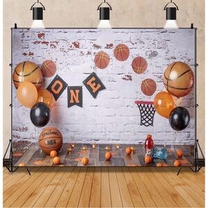 Basketball theme 1st birthday baby boy photo backdrop background